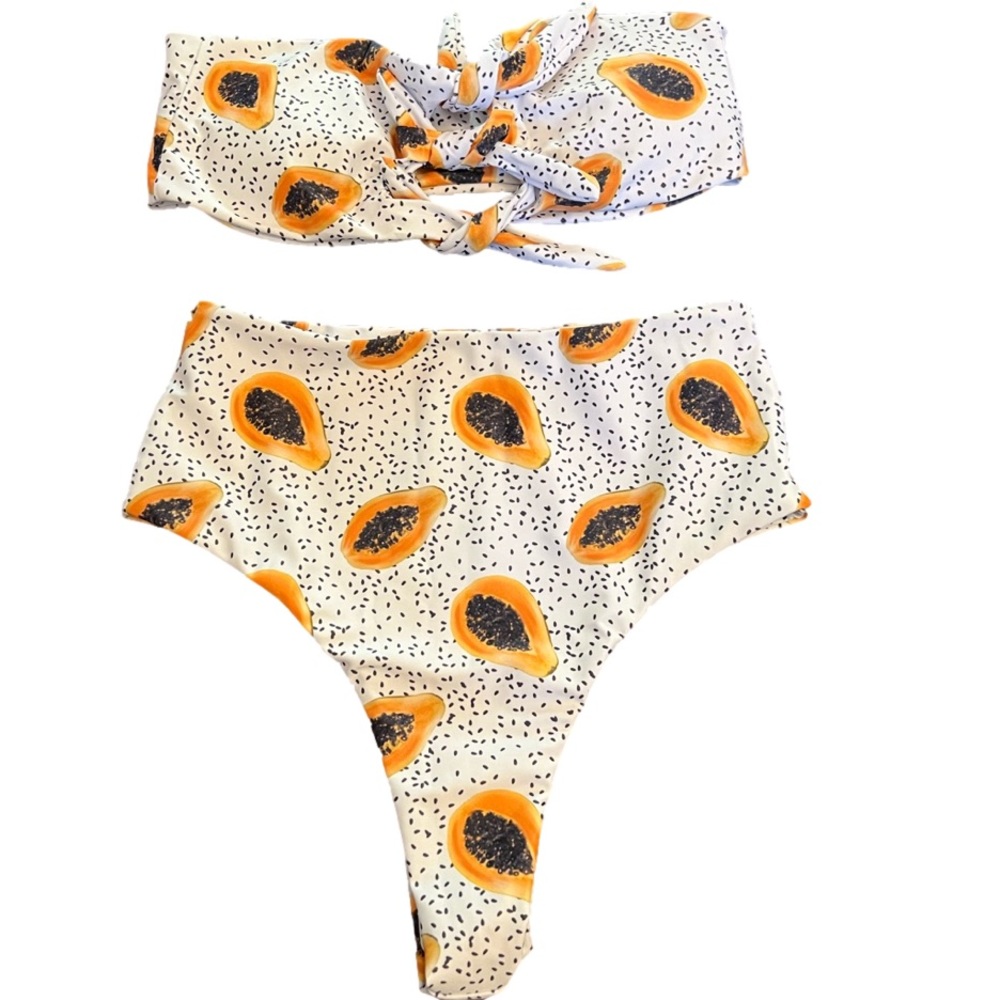 Zaful bikini Papaya design Knot High Cut padded Size S/4 us